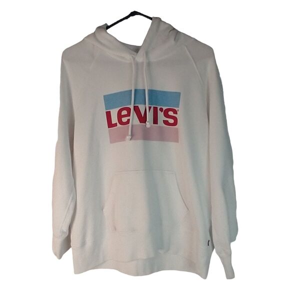 Levi's Retro White Long Sleeve Hoodie, Drawstring, Colorblock Logo, Unisex S - Picture 3 of 13